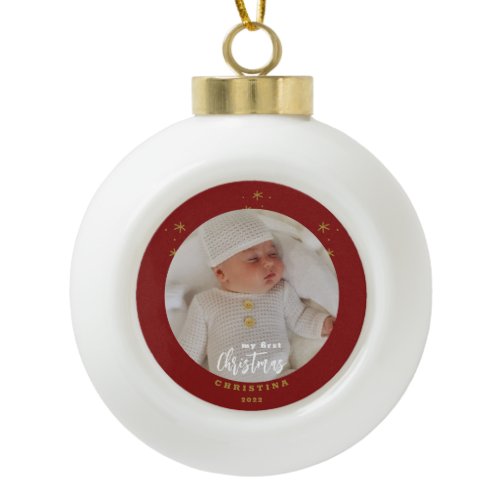 Elegant My First Christmas Baby's Photo  Ceramic Ball Christmas Ornament