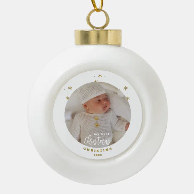 Elegant My First Christmas Baby's Photo Ceramic Ball Christmas Ornament ...