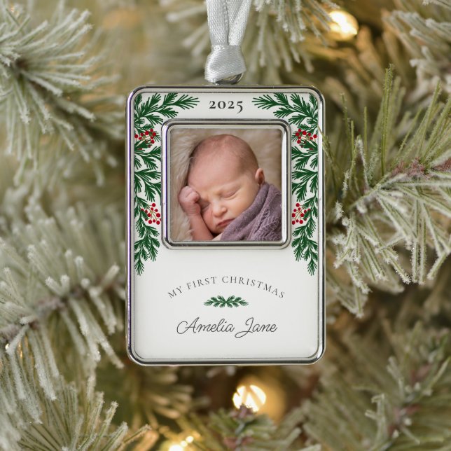 Elegant My First Christmas Photo Ornament (Tree)
