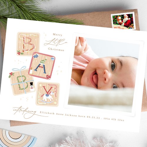 Elegant My First Merry Christmas Photo Baby Birth Holiday Card