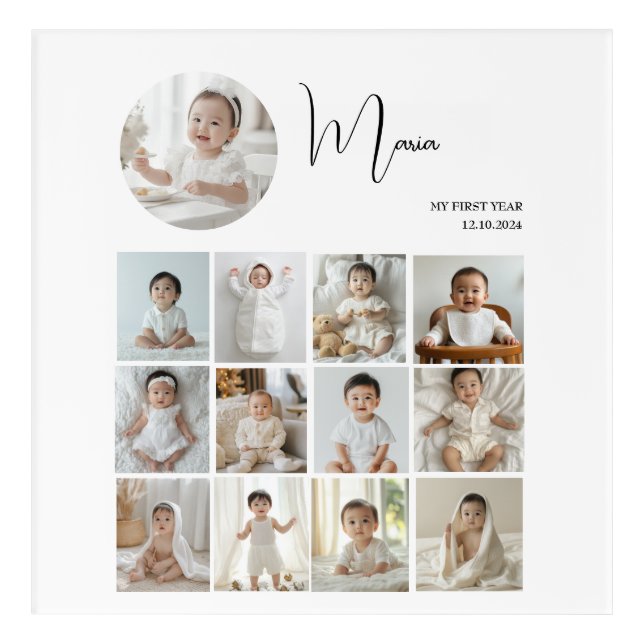 Elegant My First Year Collage Custom Photo Acrylic Print (Front)