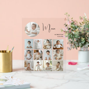 Elegant My First Year Collage Custom Photo Acrylic Sign