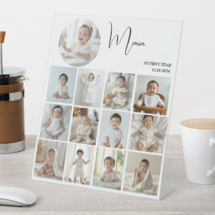 Elegant My First Year Collage Custom Photo Pedestal Sign