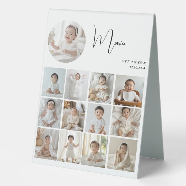 Elegant My First Year Collage Custom Photo Table Tent (Front)