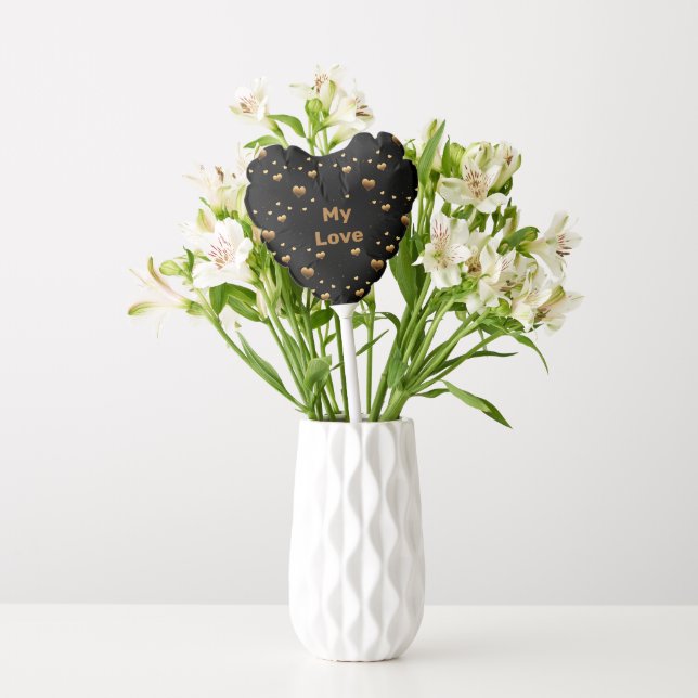 Elegant My Love Gold Hearts on Black Balloon (Vase)