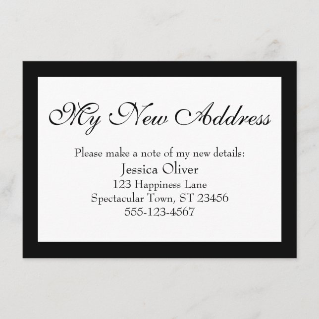 Elegant My New Address Bordered Black on White Enclosure Card (Front)