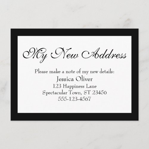 Elegant My New Address Bordered Black on White Enclosure Card