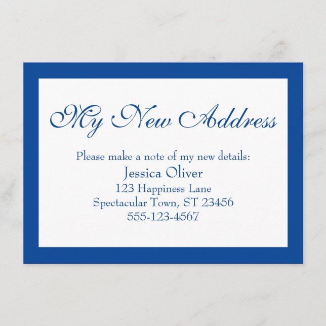 Elegant My New Address Bordered Dark Blue & White Enclosure Card (Front)