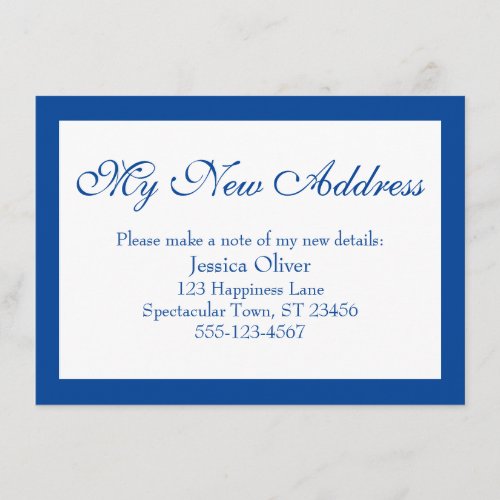 Elegant My New Address Bordered Dark Blue  White Enclosure Card