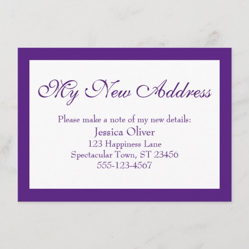 Elegant My New Address Bordered Purple  White Enclosure Card