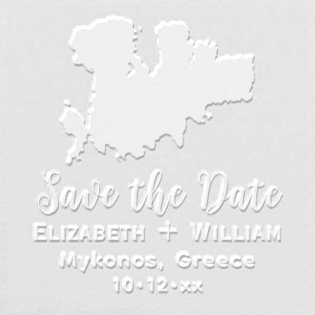 Elegant Mykonos Greece Map Wedding Save the Date Embosser (Design)