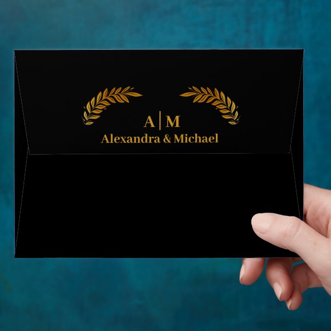 Elegant Mystical Black Gold Clouds Moon Wedding Envelope (Hand)