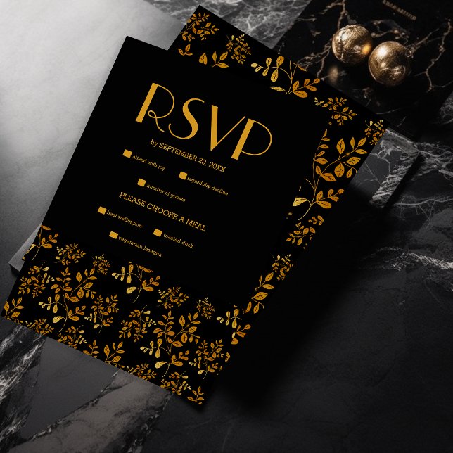 Elegant Mystical Black Gold Clouds Moon Wedding RSVP Card (Creator Uploaded)
