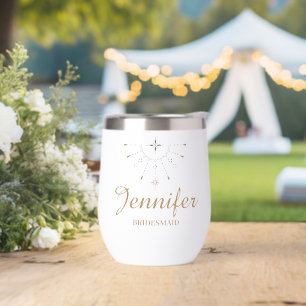 elegant mystical bridesmaid brown script minimal thermal wine tumbler