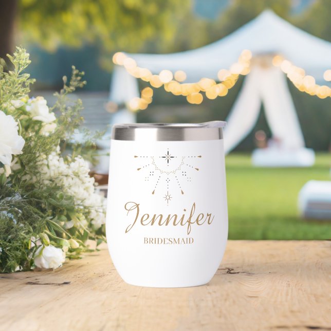 elegant mystical bridesmaid brown script minimal thermal wine tumbler (Wedding)