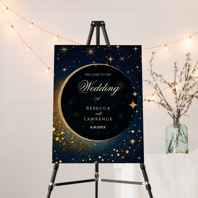 Elegant mystical moon celestial wedding welcome foam board (In Situ (Stand))