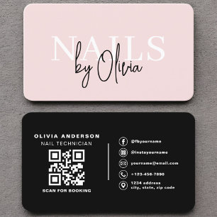 Elegant Nail Artist Black Blush Pink QR Code Business Card