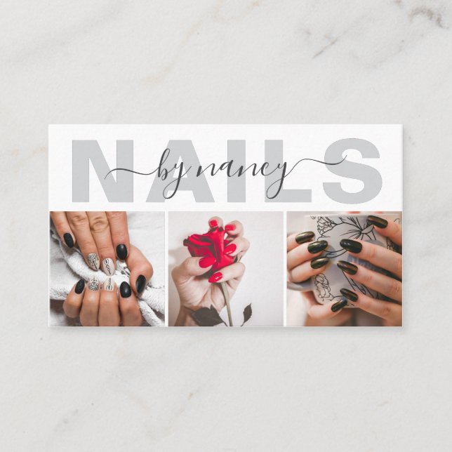 Elegant Nail Artist Photo Collage Qr Code Logo  Business Card (Front)