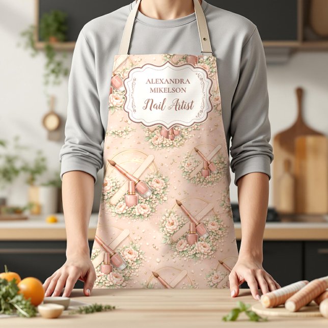 Elegant Nail Salon Floral Business Apron (Creator Uploaded)
