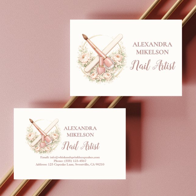 Elegant Nail Salon Floral Business Card (Creator Uploaded)