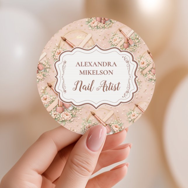 Elegant Nail Salon Floral Business Classic Round Sticker (Creator Uploaded)