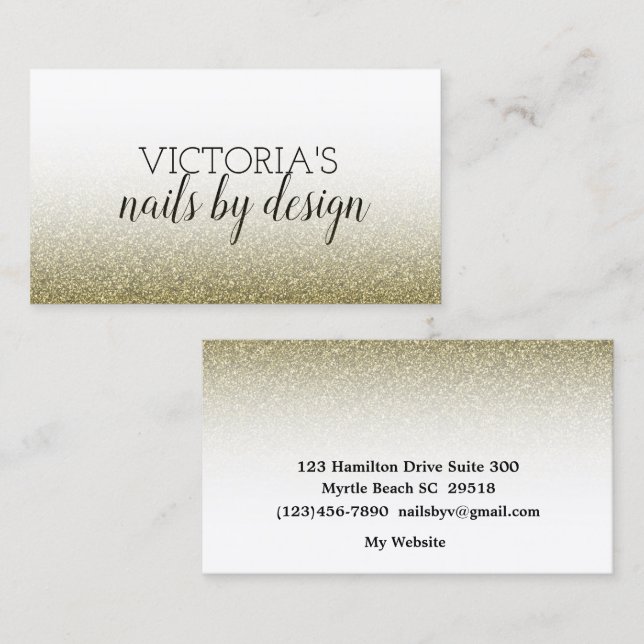 Elegant Nail Tech Gold Glitter Business Card (Front/Back)