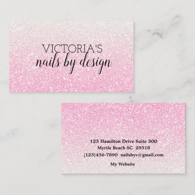 Elegant Nail Tech Pink Glitter Business Card (Front/Back)