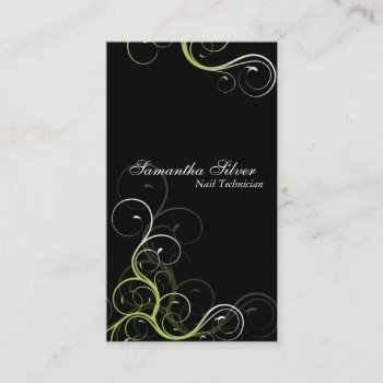Elegant Nail Technician Business Card Green Swirl by OLPamPam at Zazzle