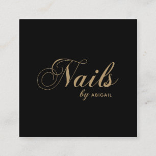 Elegant Nails By "Name" QR Code Social Media Black Square Business Card