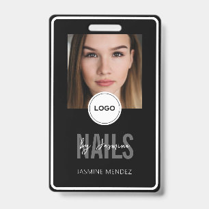 Elegant NAILS Tech Black White Photo Lanyard Badge