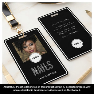 Elegant NAILS Tech Black White Photo Lanyard Badge