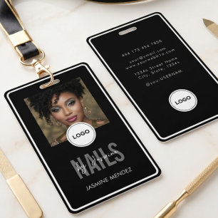 Elegant NAILS Tech Black White Photo Lanyard  Badge