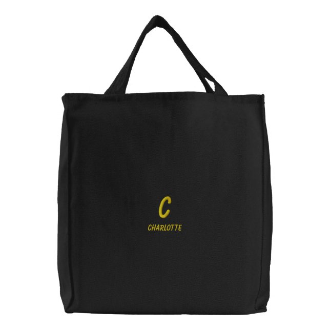 Elegant Name and Monogram Embroidered Tote Bag (Front)