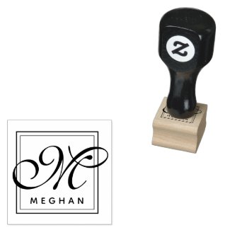 Elegant Name and Monogram Frame  Rubber Stamp