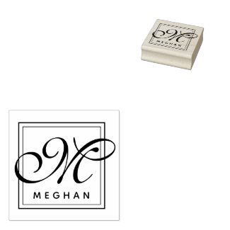 Elegant Name and Monogram Frame  Rubber Stamp