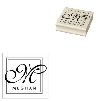 Elegant Name and Monogram Frame  Rubber Stamp