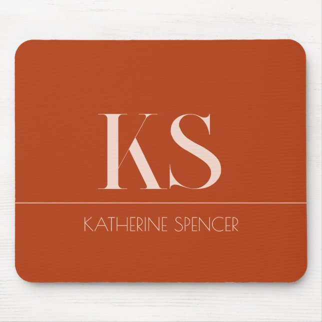 Elegant Name and Monogram Terracotta Mousepad (Front)