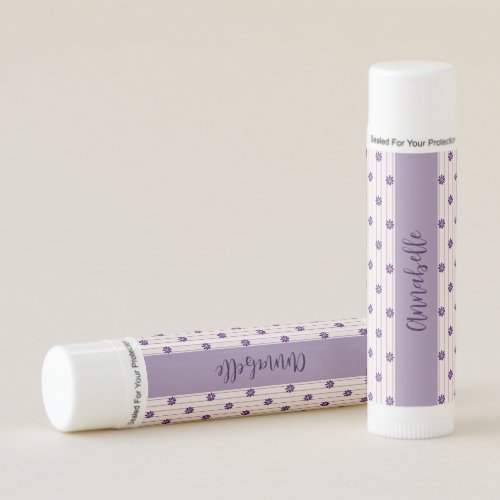 Elegant Name and Purple Flowers Lip Balm