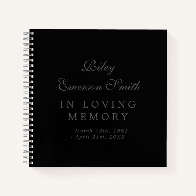 Elegant Name Black In Loving Memory Guest Book (Front)