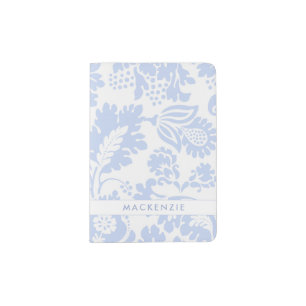Elegant Name Blue Floral Botanical Passport Holder