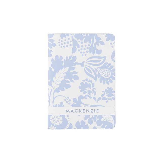 Elegant Name Blue Floral Botanical Passport Holder (Front)