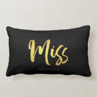 Elegant Name Faux Gold Miss Black Stripes Lumbar Pillow
