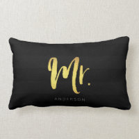 Elegant Name Faux Gold Mr Black Stripes Lumbar Pillow