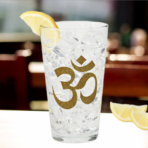 Elegant Name Gold Glitter Om Symbol 16oz Pint Glass