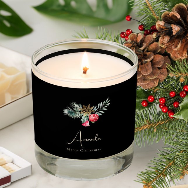 Elegant Name Green Red Foliage Christmas Ornament Scented Candle (Creator Uploaded)