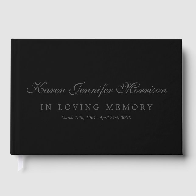 Elegant Name In Script Black In Loving Memory Guest Book (Front)