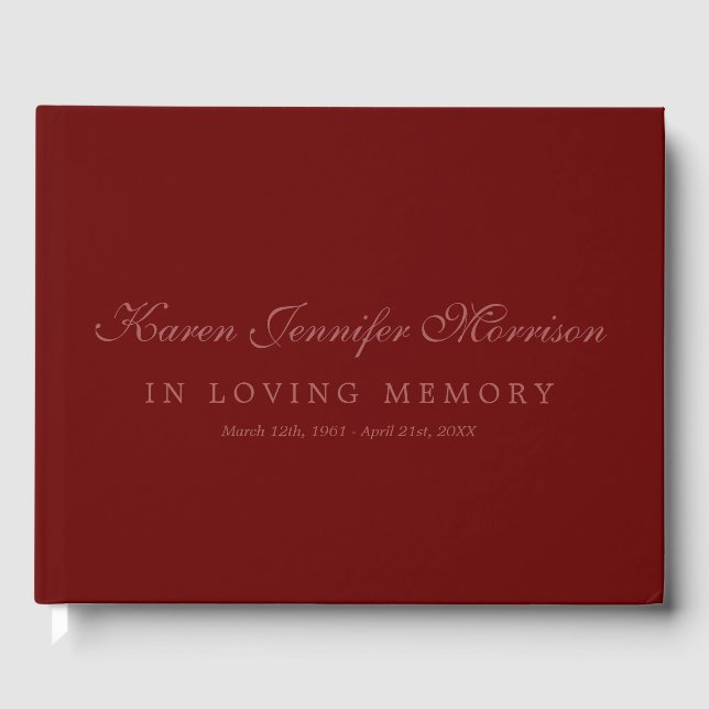 Elegant Name In Script Dark Red In Loving Memory Guest Book (Front)