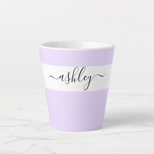Elegant Name in Script Typography Lavender Latte Mug (Front)