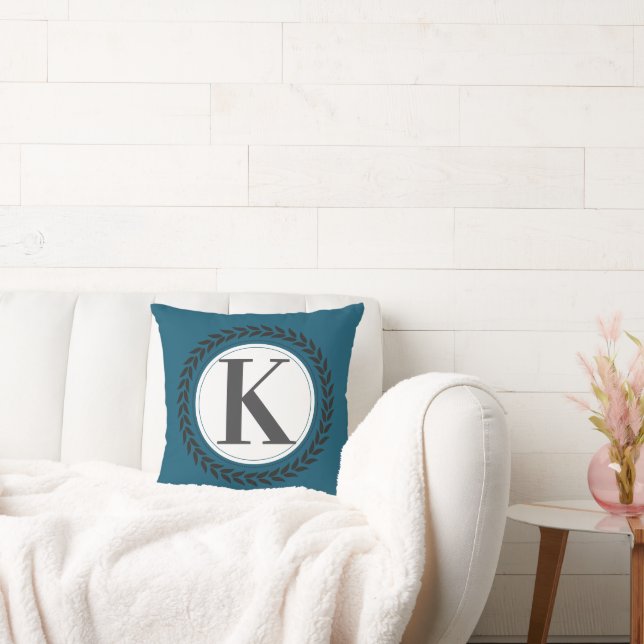 Elegant Name Initial Blue Monogram   Throw Pillow (Couch)