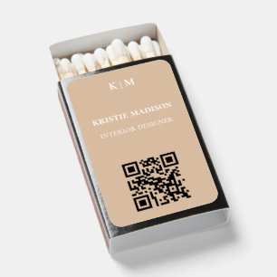 Elegant Name Initials Qr Code beige Matchbox Matchboxes